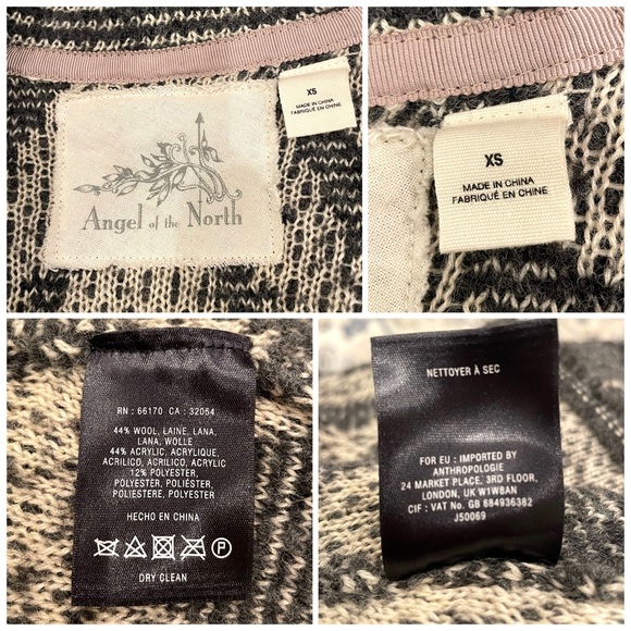 Anthropologie Angel of the North Textured Wool Blend Chevron Open Front Cardigan - Picture 9 of 10